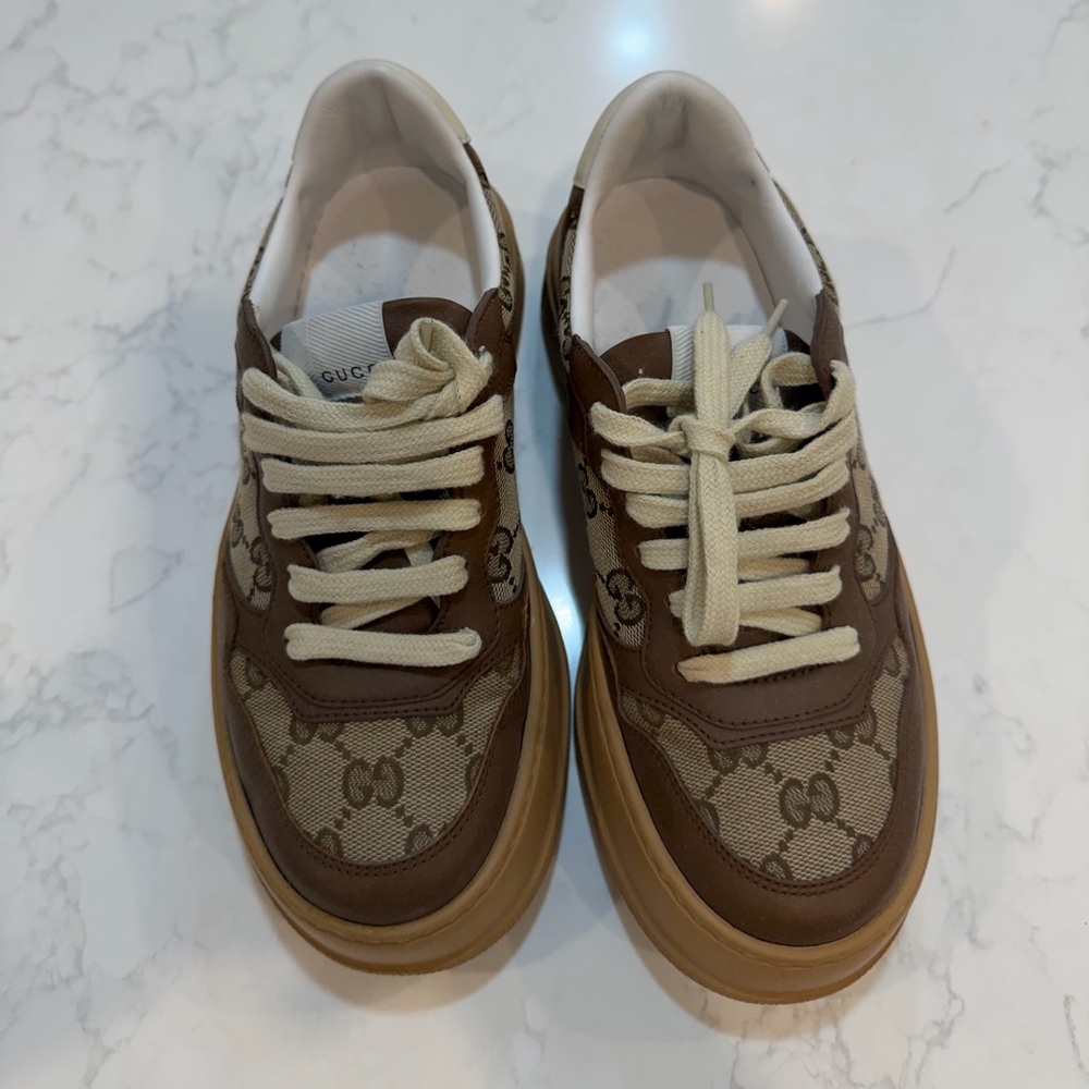 Gucci Beige and Brown Monogram Sneakers